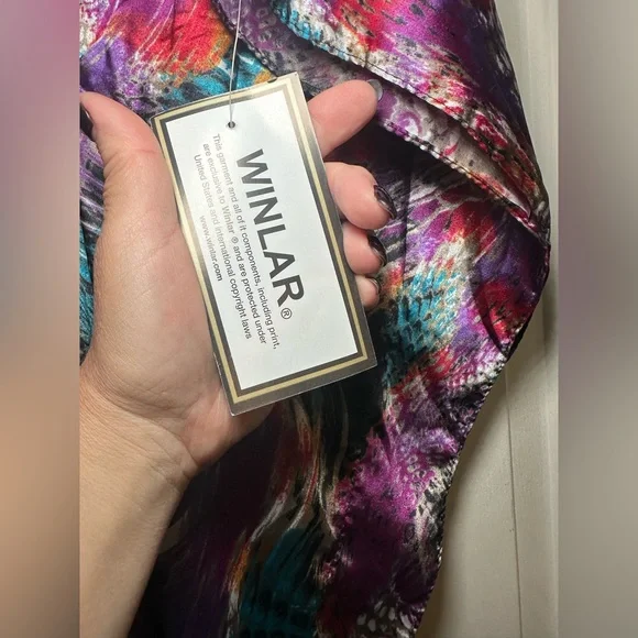 Winlar Multicolored Jewel Print Satin Caftan One Size‎ Made in India NWT. - Picture 4 of 6